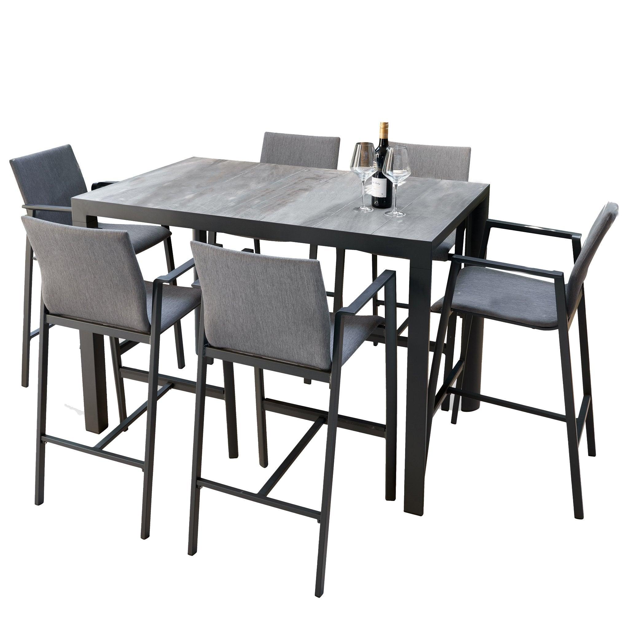 Memphis 1.4m Ceramic Wood Look Outdoor Bar Table - Charcoal