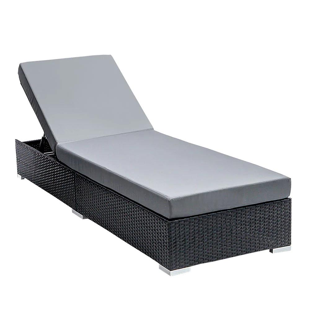 Dreobe Outdoor Rattan Garden Sofa and Day Bed Sun Lounger -  Black