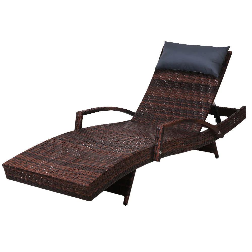 Dreobe Outdoor Day Bed Wicker Sun Lounge - Brown