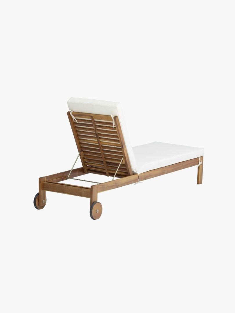 Endy Outdoor  Wooden Wheeled Sun Lounge - Light Walnut and White