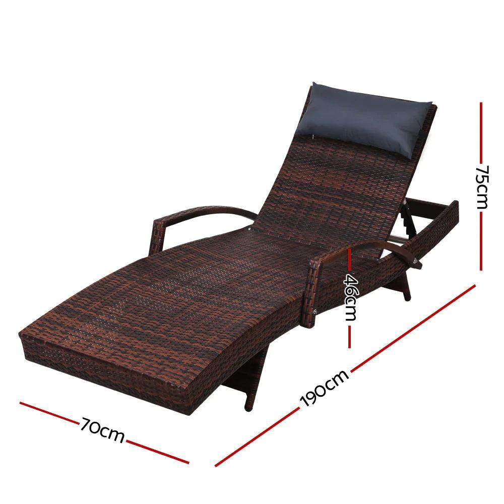 Dreobe Outdoor Day Bed Wicker Sun Lounge - Brown