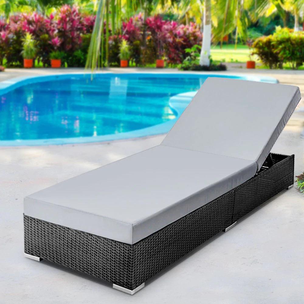 Dreobe Outdoor Rattan Garden Sofa and Day Bed Sun Lounger -  Black